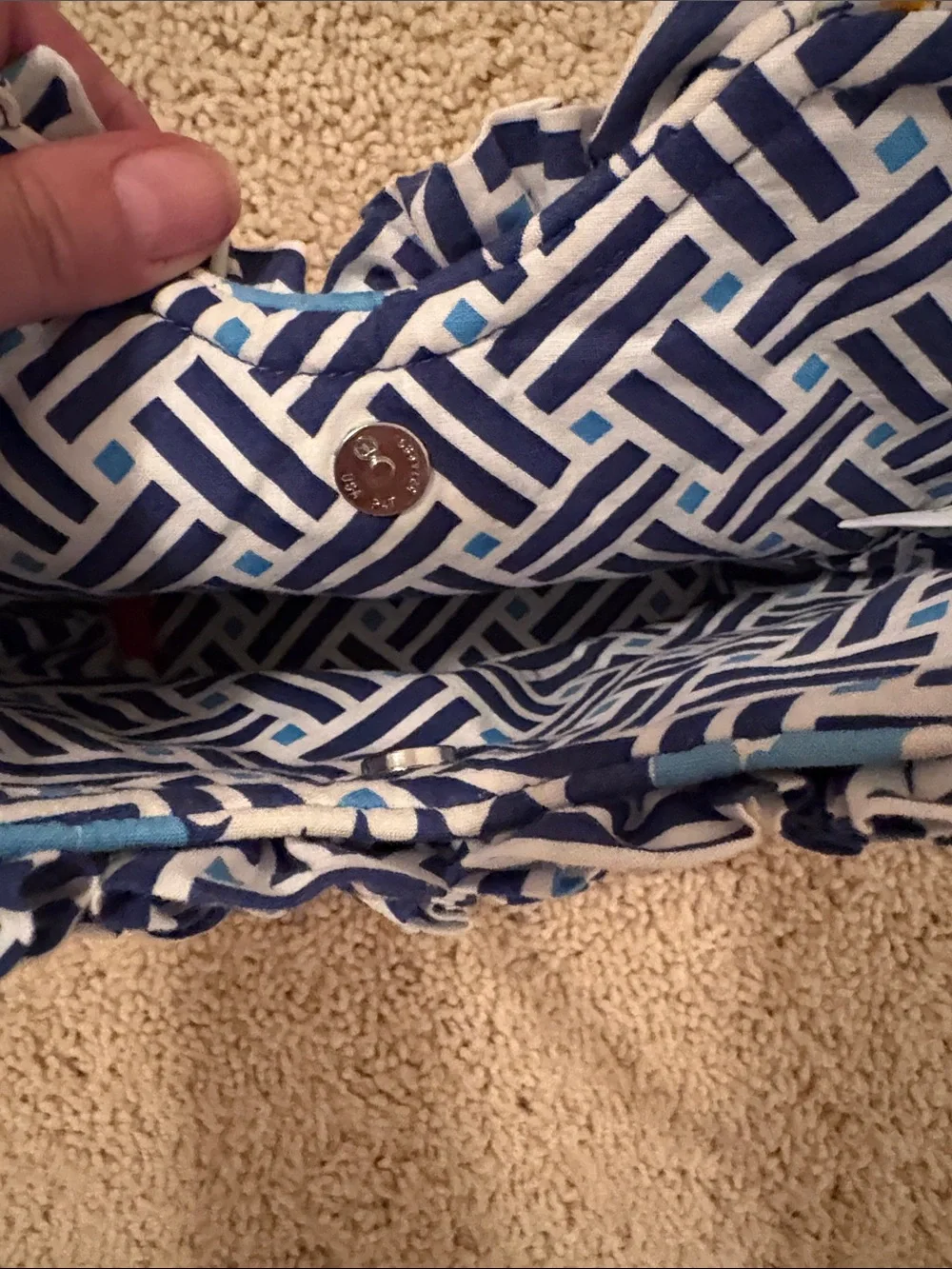 Vera Bradley Quilted Floral Ruffle Tote - Navy, Red, White, Blue